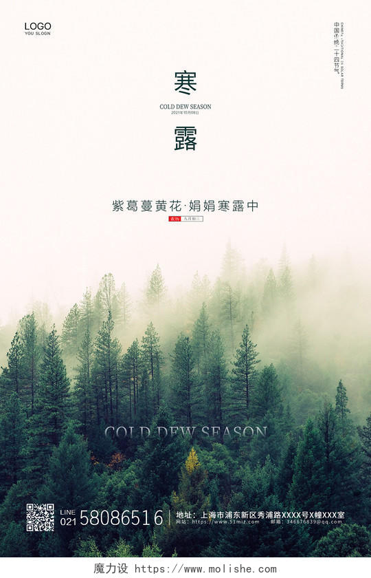 实拍森林二十四节气寒露宣传海报